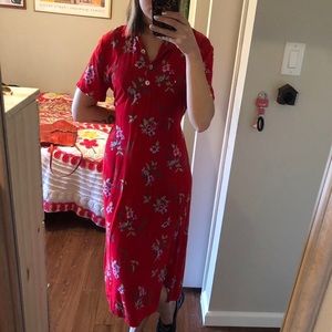 90’s Red Floral Maxi Dress